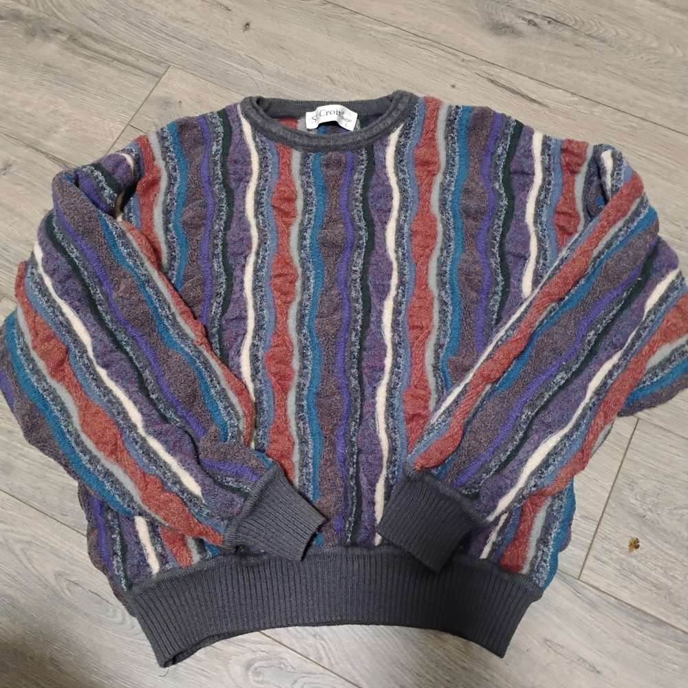 Vintage St. Croix Textured Wool Blend Sweater Large 3D Cosby Inspired Sw…